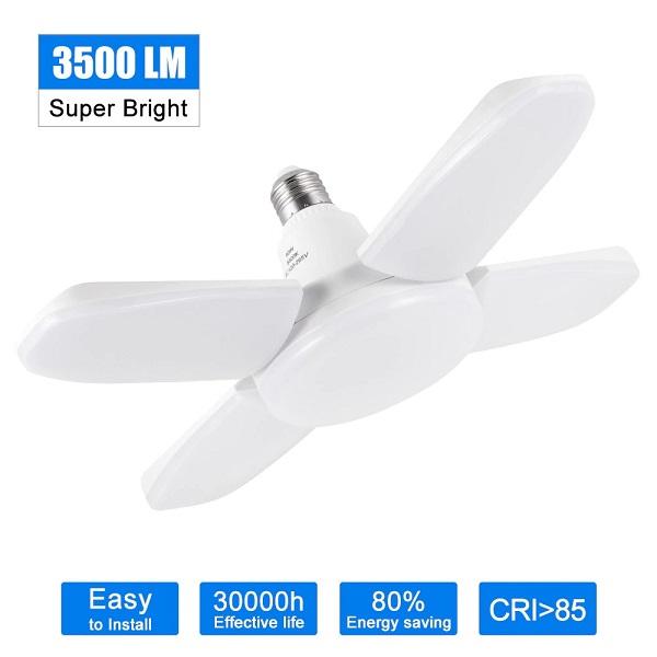 B22 LED Bulb Foldable 4 Fan Blade Lights 60W LED Lamp Super Bright White 6500K for Indoor Home Ceiling Light